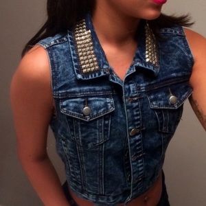 Denim Cropped Studded Vest